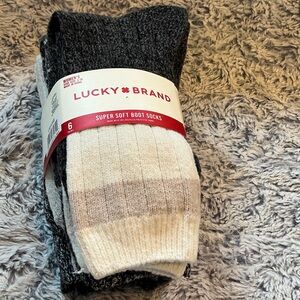 Lucky Brand Women’s Soft Boot Socks - Black and Cream 5 pairs included. NWT